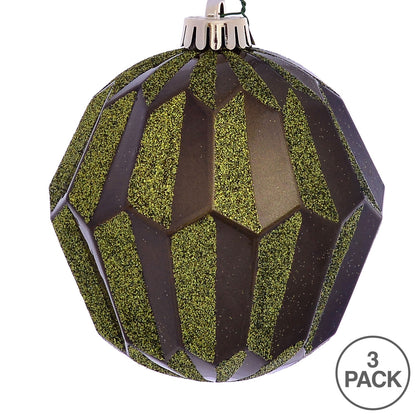 Vickerman 5" Olive Glitter Faceted Ball Ornament 3 per Bag