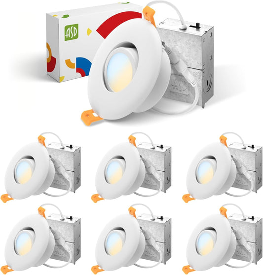 ASD Lighting LED Round Recessed Mini Panel Gimbal Airtight 3" 6W 120V Dimmable CCT Selectable 2700/3000/3500/4000/5000K White UL 6pack