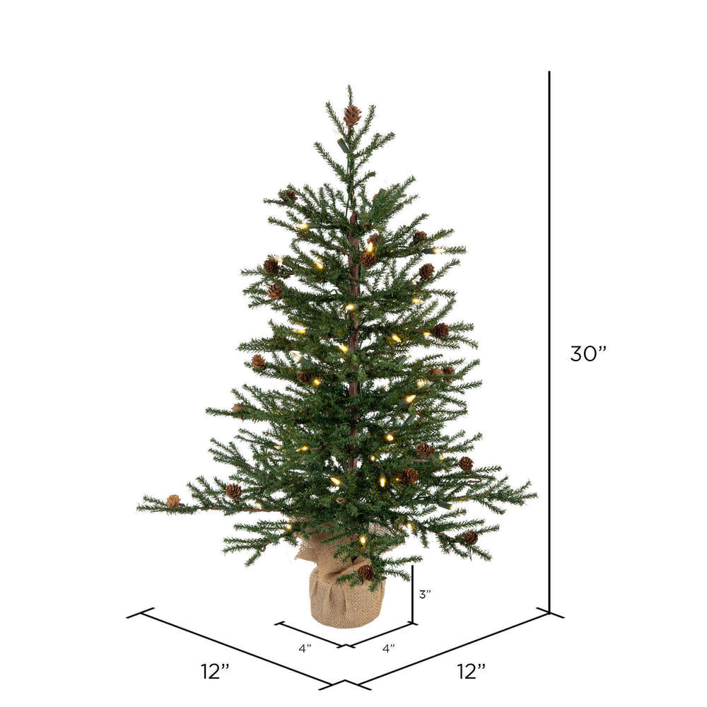 Vickerman 30" Carmel Pine Artificial Christmas Tree Warm White Dura-lit LED Lights