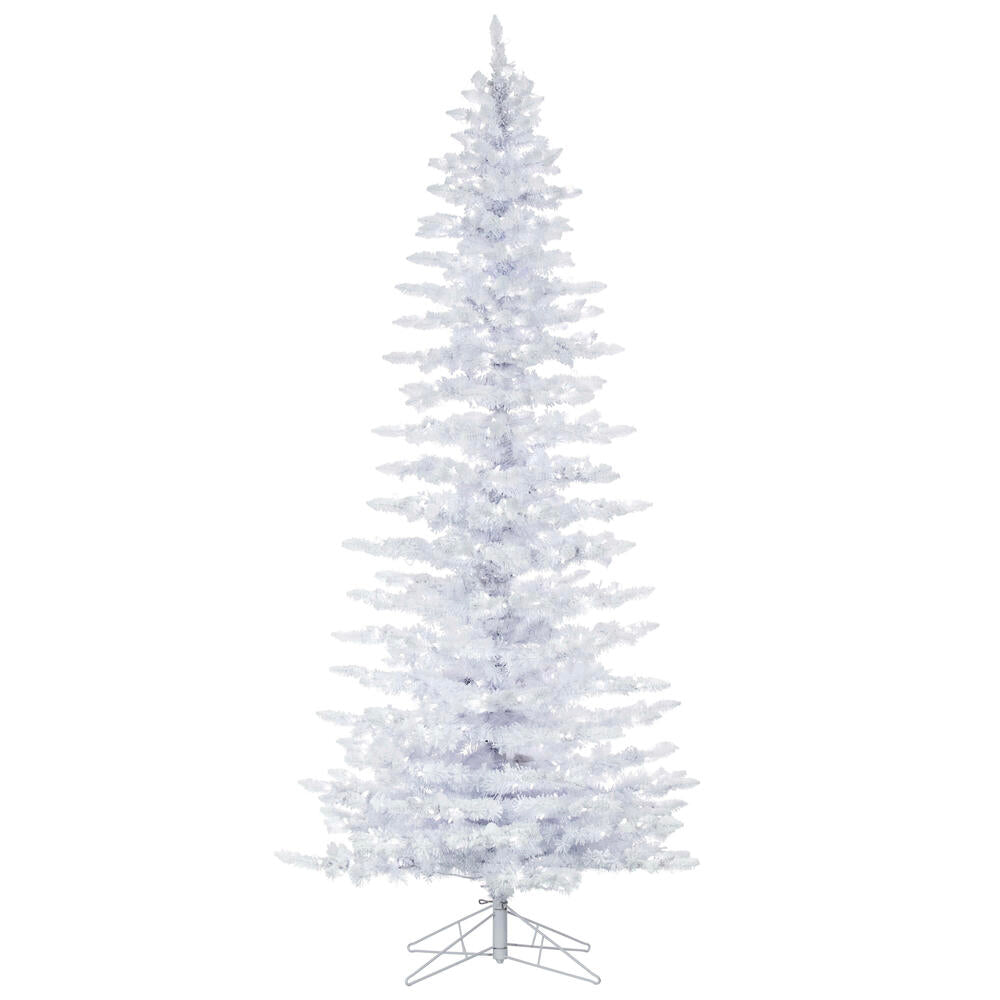 Vickerman 9' Flocked White Slim Artificial Christmas Tree Pure White LED Lights