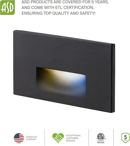 ASD Lighting LED Step Light Horizontal 3W 120V CCT Selectable 3000/4000/5000K Dimmable Black ETL 4pack