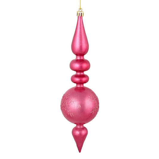 Vickerman 10 by 2.4" Mauve Candy Glitter Snowflake Finial 4/Bag. Add some sparkle and shine to your holiday decorating projects with this 10 inch finial ornament. Made with shatterproof plastic. Ornament has a drilled cap secured with green floral wire.