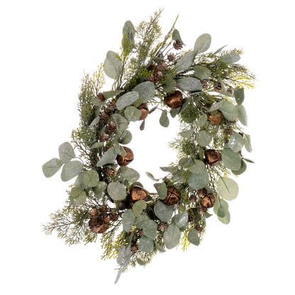 Vickerman 22" Artificial Winter Cedar Pinecone Eucalyptus and Brown Jingle Bell Wreath