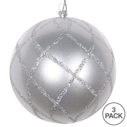 Vickerman 4.75" Silver Candy Finish Net Ball Ornament with Glitter Accents 3 per Bag