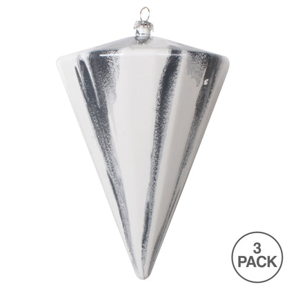 Vickerman 6"(H) x 4"(W) Gray/White Marble Cone Christmas Ornament Set of 3