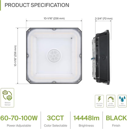 ASD Lighting LED Edge-Lit Canopy with Q-base 60/70/100W 120-277V 0-10V Dimmable 140Lm/W 3000/4000/5000K Black UL DLC Premium