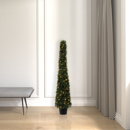 Vickerman 4' Potted Artificial Boxwood Cone with Warm White LED Lghts.