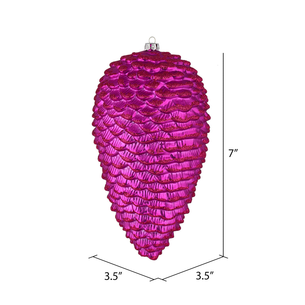 Vickerman 7" Fuchsia Matte Glitter Pinecone Christmas Ornament 4 per set