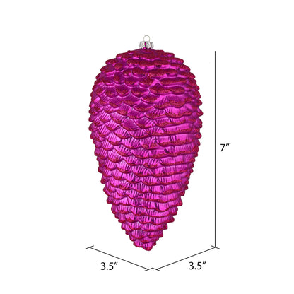 Vickerman 7" Fuchsia Matte Glitter Pinecone Christmas Ornament 4 per set