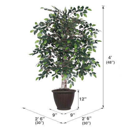 Vickerman 4' Artificial Mini Ficus Bush Brown Plastic Container.
