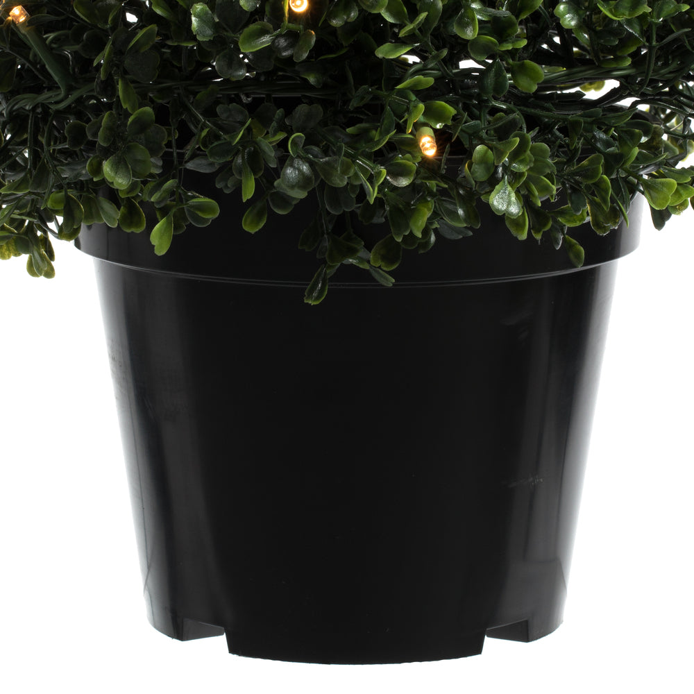 Vickerman 5' Potted Artificial Boxwood Cone with 150 Warm White LED Lghts.