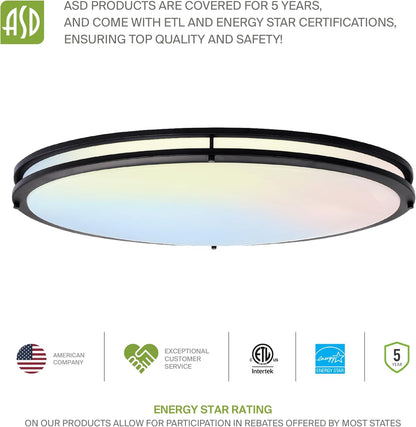 ASD Lighting LED Oval Double Ring Flushmount 32" 45W 120-277V Dimmable CCT Selectable 3000/4000/5000K Oil Rubbed Bronze ETL Energy Star