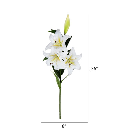 Vickerman 36'' Artificial White and Yellow Real Touch Lily Spray. Includes 2 sprays per pack.