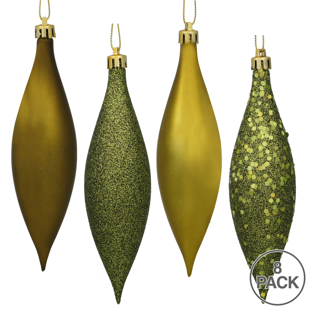 Vickerman 5.5" Olive Finial Drop Christmas Ornament Assorted 4 Finish 8 per Pack