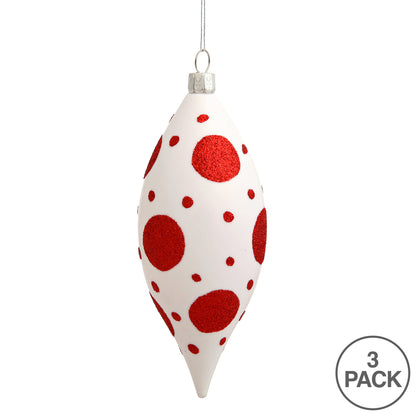 Vickerman 4.75" White-Red Glitter Christmas Ornament Polka Dots Drop Christmas Ornament. 3 per Box