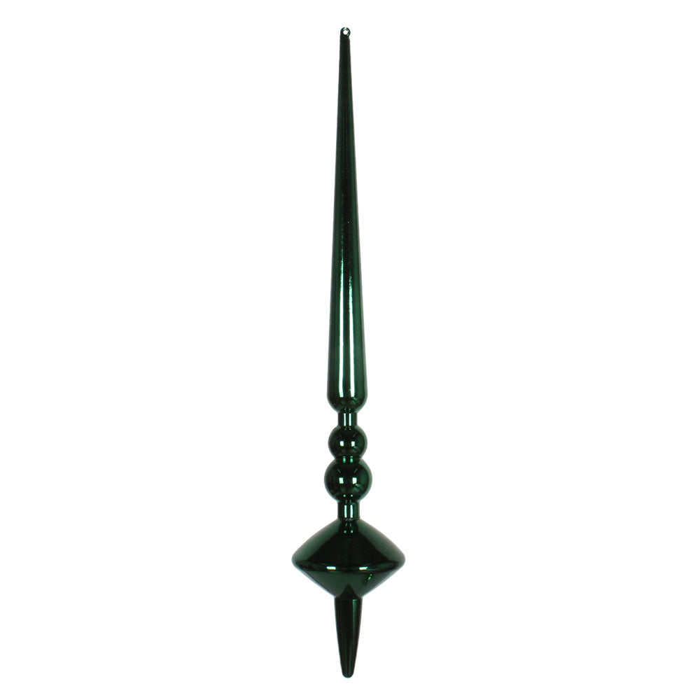 Vickerman 18" Midnight Green Shiny Cupola Finial. This long finial ornament adds depth and texture to any holiday decorating project. Made with shatterproof plastic. Includes 2 pieces per bag.