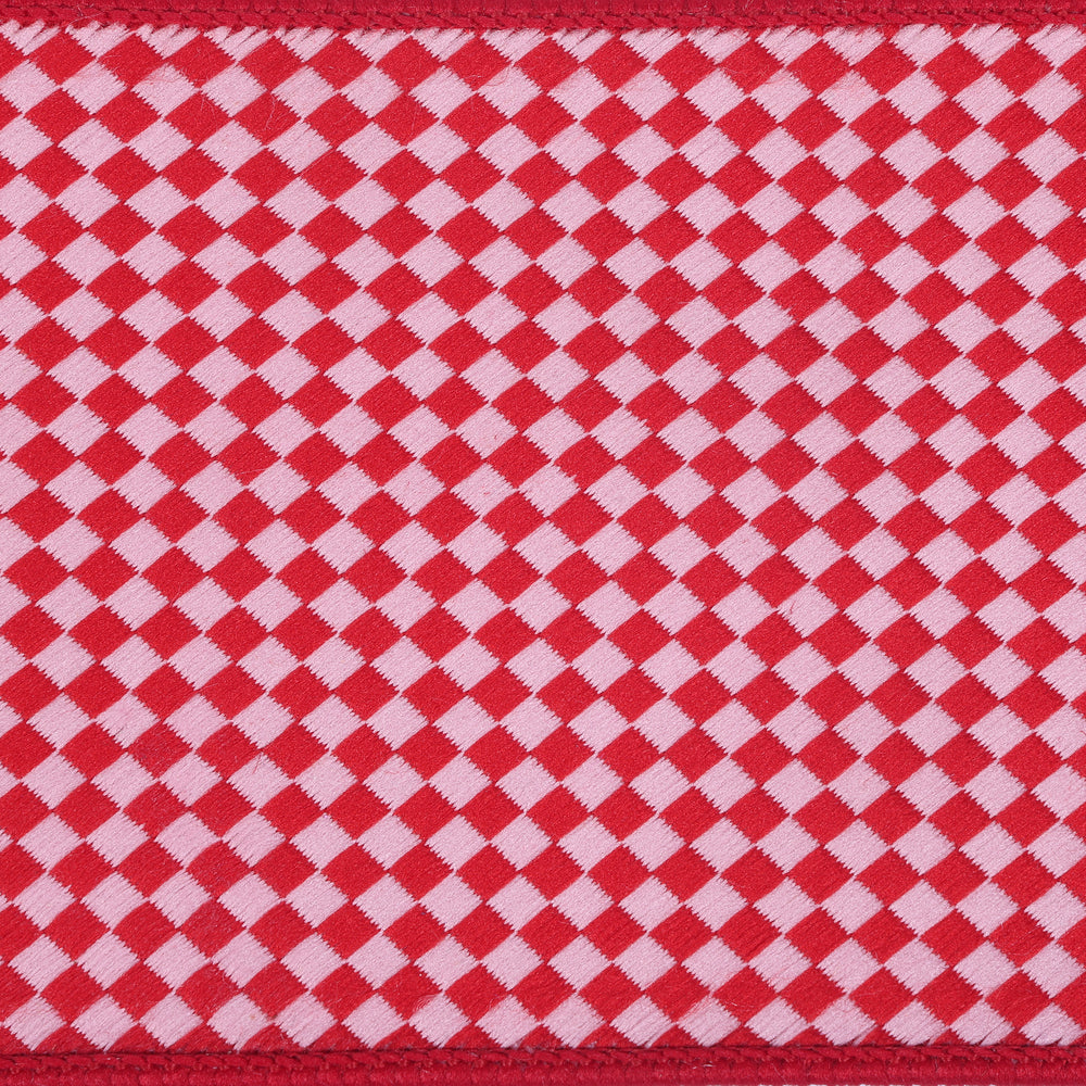 Vickerman 4" x 10yd Red and Pink Diagonal Checkerboard. Red Dupion Backing
