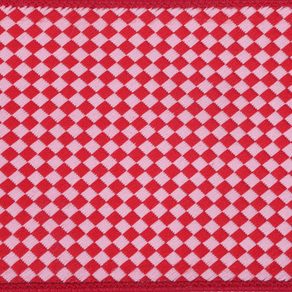 Vickerman 4" x 10yd Red and Pink Diagonal Checkerboard. Red Dupion Backing