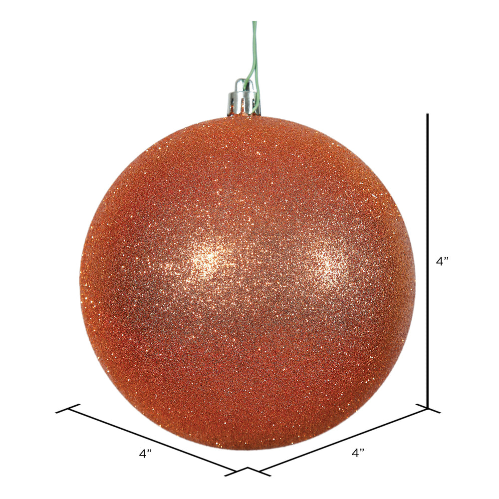 Vickerman 4" Burnished Orange Glitter Ball Ornament 6 per Bag