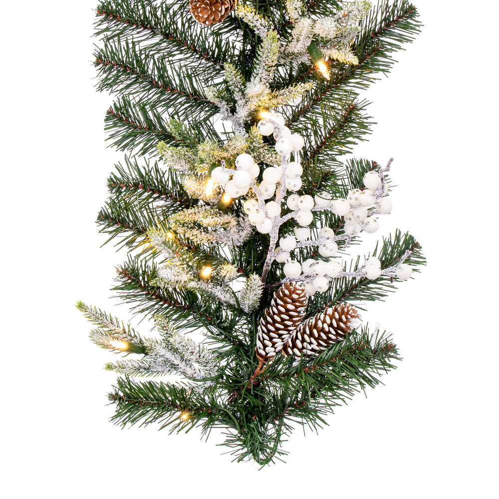Vickerman 6' x 14" Frosted Berry Mixed Pine Cone Artificial Pre-Lit Garland Warm White LED Lights.