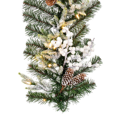 Vickerman 6' x 14" Frosted Berry Mixed Pine Cone Artificial Pre-Lit Garland Warm White LED Lights.