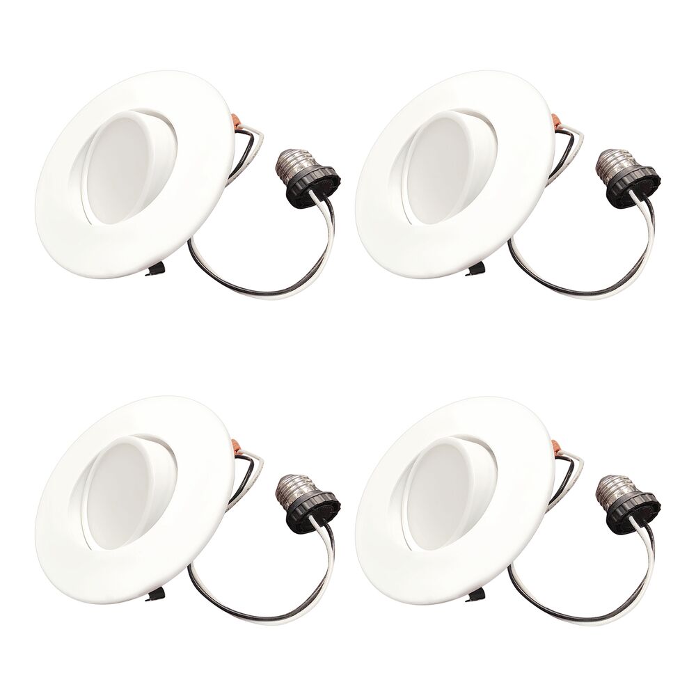 Bulbrite Pack of (4) 9 Watt Adjustable 4" Integrated LED Recessed Downlight with E26 Quick Connect Adaptor and Gimbal, 2700K Warm White Light, 650 Lumens