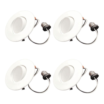 Bulbrite Pack of (4) 9 Watt Adjustable 4" Integrated LED Recessed Downlight with E26 Quick Connect Adaptor and Gimbal, 2700K Warm White Light, 650 Lumens