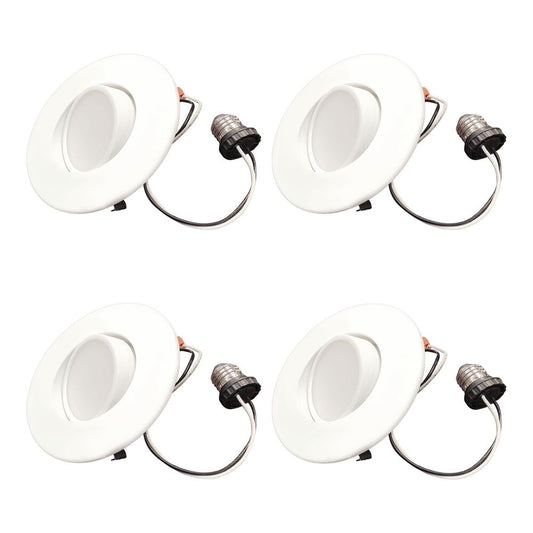 Bulbrite Pack of (4) 9 Watt Adjustable 4" Integrated LED Recessed Downlight with E26 Quick Connect Adaptor and Gimbal, 2700K Warm White Light, 650 Lumens