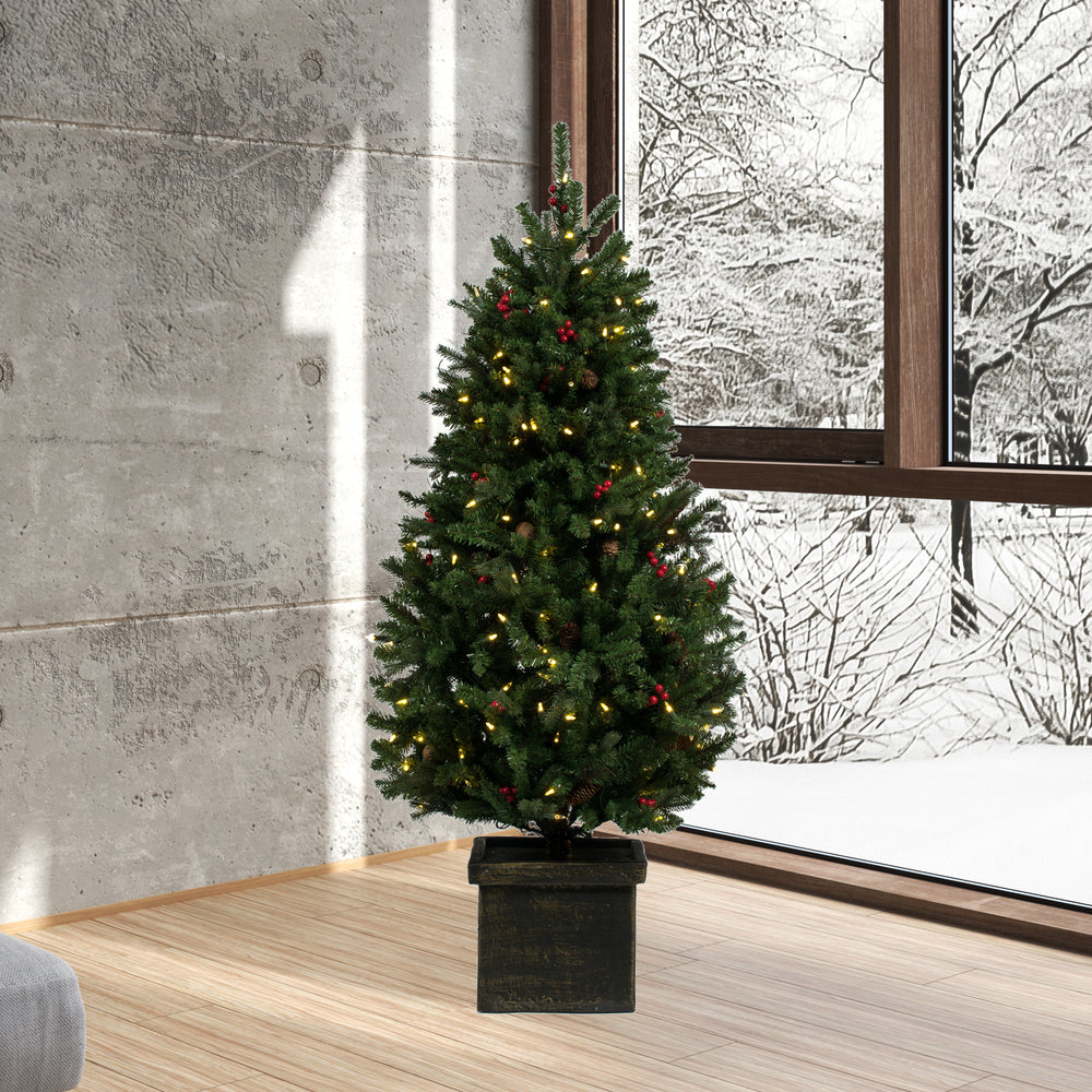 Vickerman 5' x 32" Potted Mixed Berry Pine Artificial Christmas Tree Warm White Dura-lit LED Lights