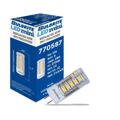 Bulbrite 770587 3W LED G4 CLEAR 2700K 12V