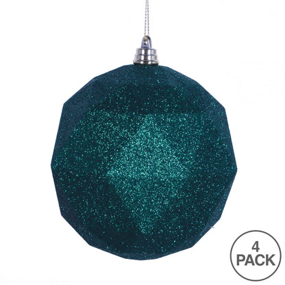 Vickerman 4.75" Emerald Glitter Geometric Ball Ornament 4 per bag