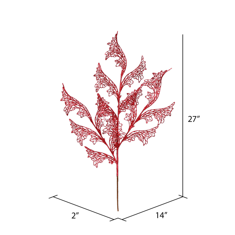 Vickerman 27" Burgundy Glitter Coral Bells Leaf Lace Artificial Christmas Spray. Includes 12 sprays per pack.