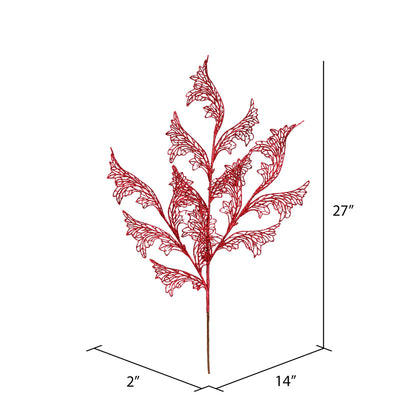 Vickerman 27" Burgundy Glitter Coral Bells Leaf Lace Artificial Christmas Spray. Includes 12 sprays per pack.