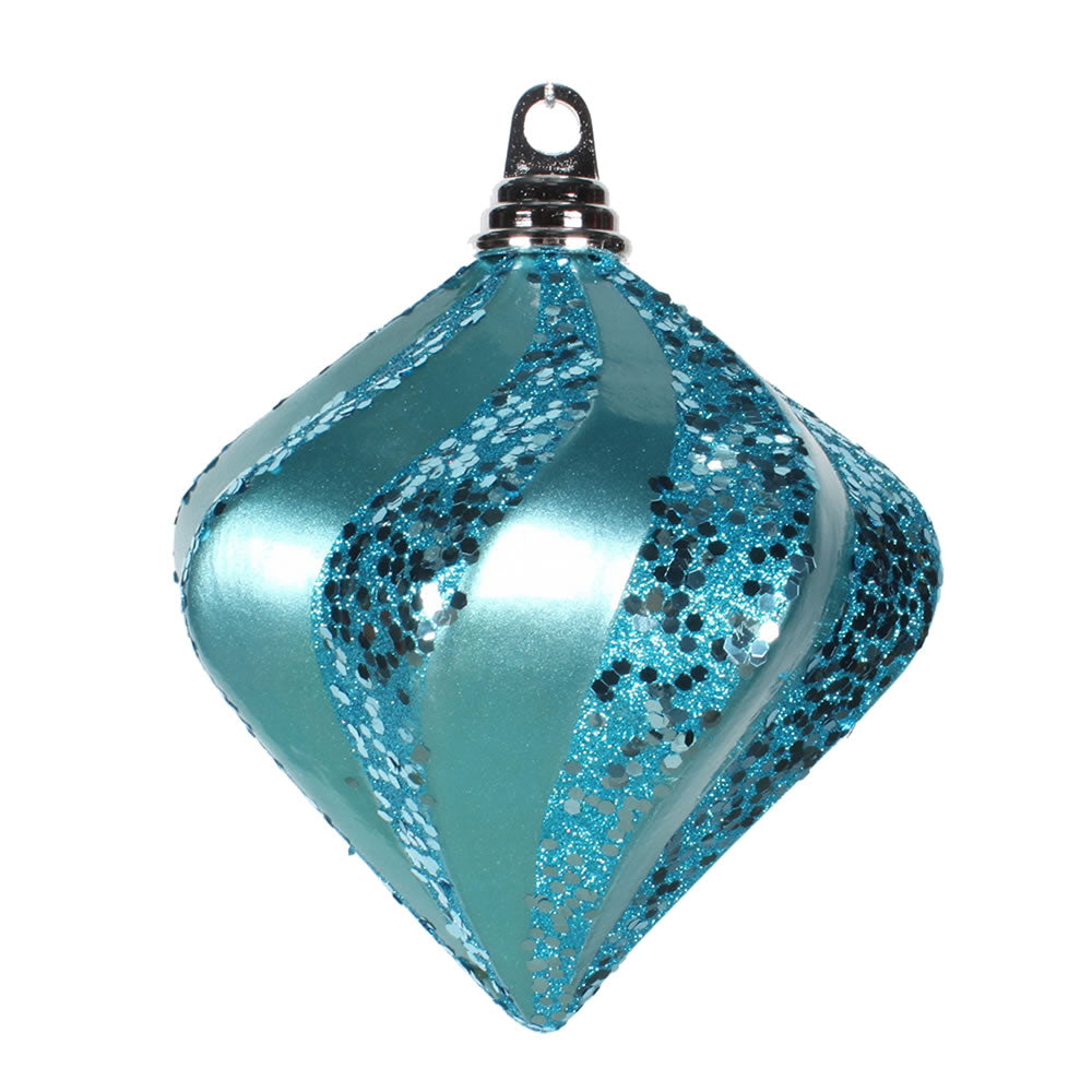Vickerman 6'' Turquoise Candy/Glitter Swirl Diamond Christmas Ornament
