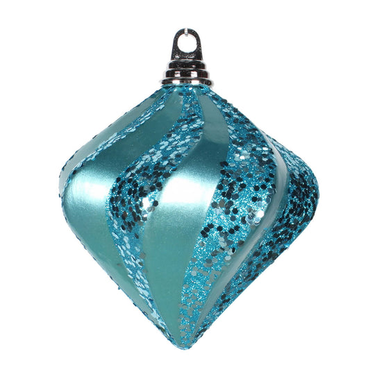 Vickerman 6'' Turquoise Candy/Glitter Swirl Diamond Christmas Ornament