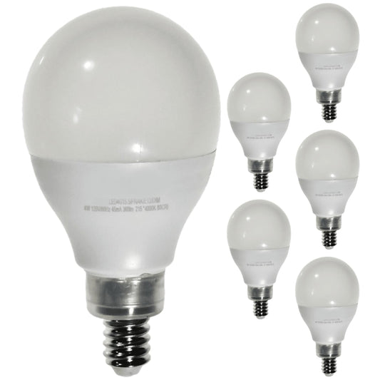 Damar- G15.5 LED Light Bulb Frosted Globe Shape Dimmable 4W 360 Lumens E12 Candelabra Base 4000K Cool White Pack of 6- Small Short Round Lamp for Chandelier Vanity Ceiling Fan Pendant
