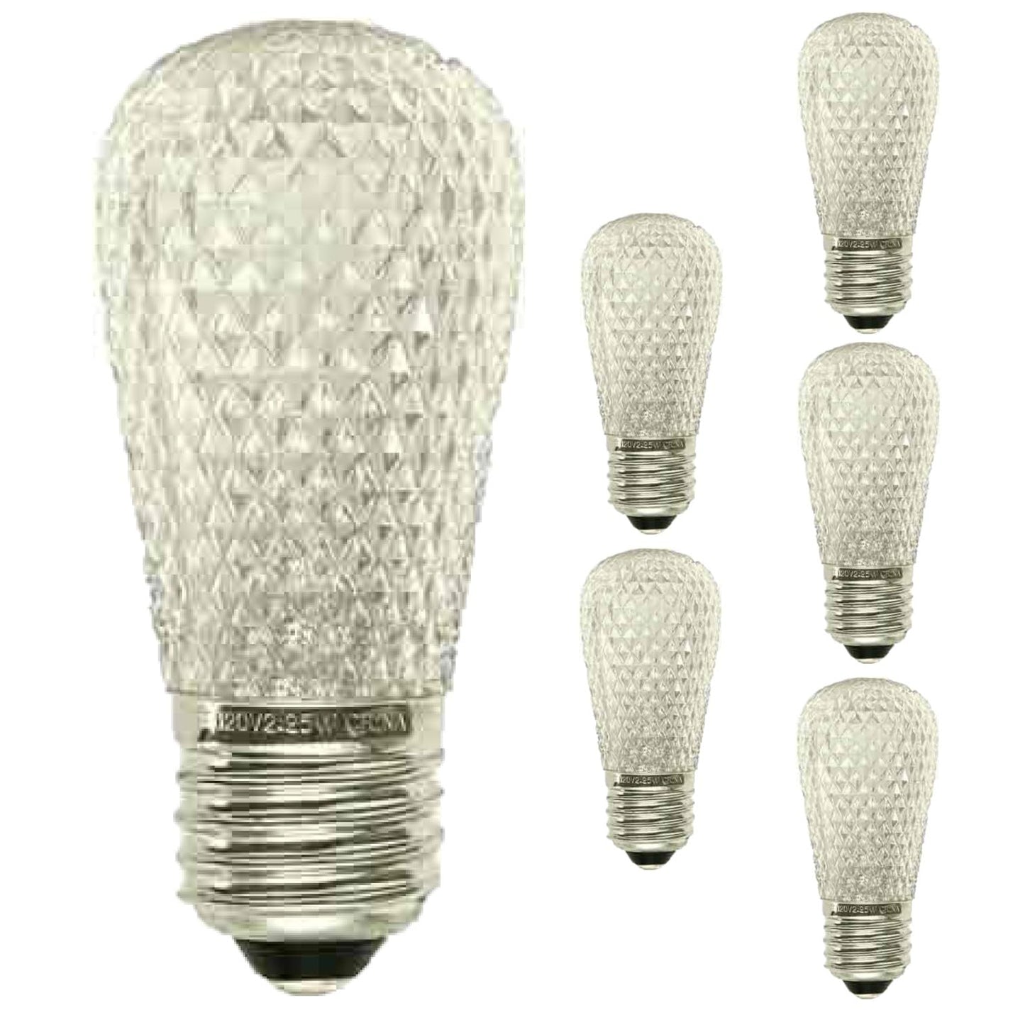 Damar- S14 LED String Light Bulb with Faceted Surface Soft White 3000K 0.8W E26 Medium Base 120V Indoor & Outdoor Rated Pack of 6- Shatterproof Replacement Clear Bulb for Patio Backyard Caf? Bistro
