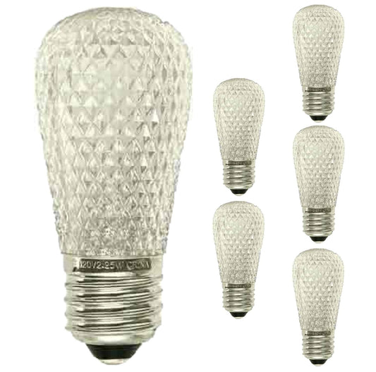 Damar- S14 LED String Light Bulb with Faceted Surface Soft White 3000K 0.8W E26 Medium Base 120V Indoor & Outdoor Rated Pack of 6- Shatterproof Replacement Clear Bulb for Patio Backyard Caf? Bistro