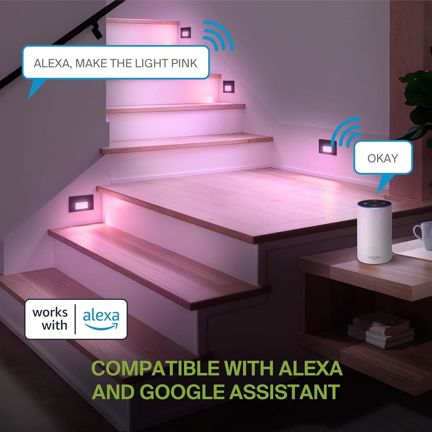 ASD Lighting LED Step Light Horizontal 3W 120V RGBW SMART CCT Selectable 2700-6500K-RGB Dimmable with Smart Hub Black ETL 6pack