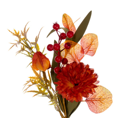 Vickerman 14" Orange and Burgundy Artificial Mixed Mum Chinese Lantern and Berry Wreath Candle Ring.