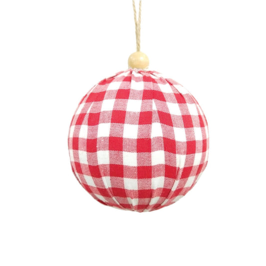 Vickerman 5" Red and White Plaid Cloth Ball Christmas Ornament 2 pieces per box