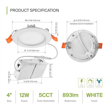 ASD Lighting LED Recessed Mini Panel Round 4inch 12W 120V Triac 2700/3000/3500/4000/5000K White UL Energy Star 12 pack