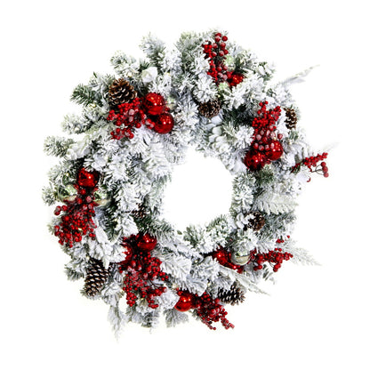 Vickerman 30" Flocked Artificial Christmas Wreath Battery Operated Pure White LED Lights