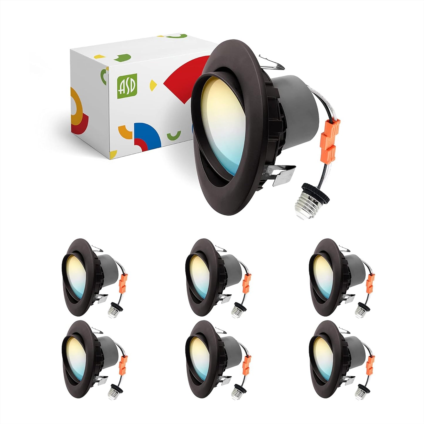 ASD Lighting LED Downlight Retrofit Kit Gimbal 4" 10W 120V CCT Selectable 2700/3000/3500/4000/5000K Dimmable Oil Rubbed Bronze UL 6pack