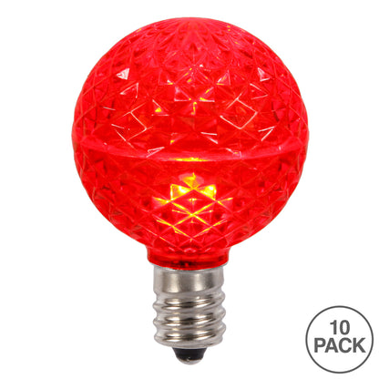 Vickerman G50 LED Red Faceted Replacement Bulb E17/C9 Nickel Base 10 Bulbs per Pack.