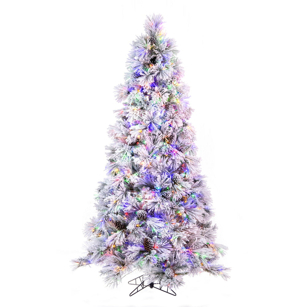 Vickerman 7.5' x 49" Flocked Atka Pine Artificial Christmas Tree 3mm LED Color Changing Lights