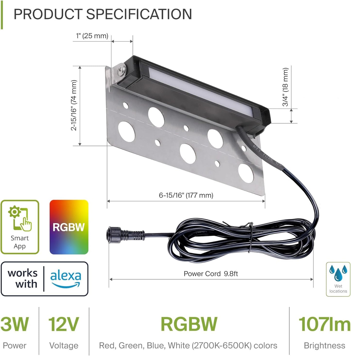 ASD Lighting LED Hardscape Light Swivel 7inch 3W 12V 2700-6500K RGBW Smart APP Control with Hub Bronze ETL 8 pack