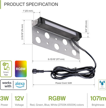 ASD Lighting LED Hardscape Light Swivel 7inch 3W 12V 2700-6500K RGBW Smart APP Control with Hub Bronze ETL 8 pack