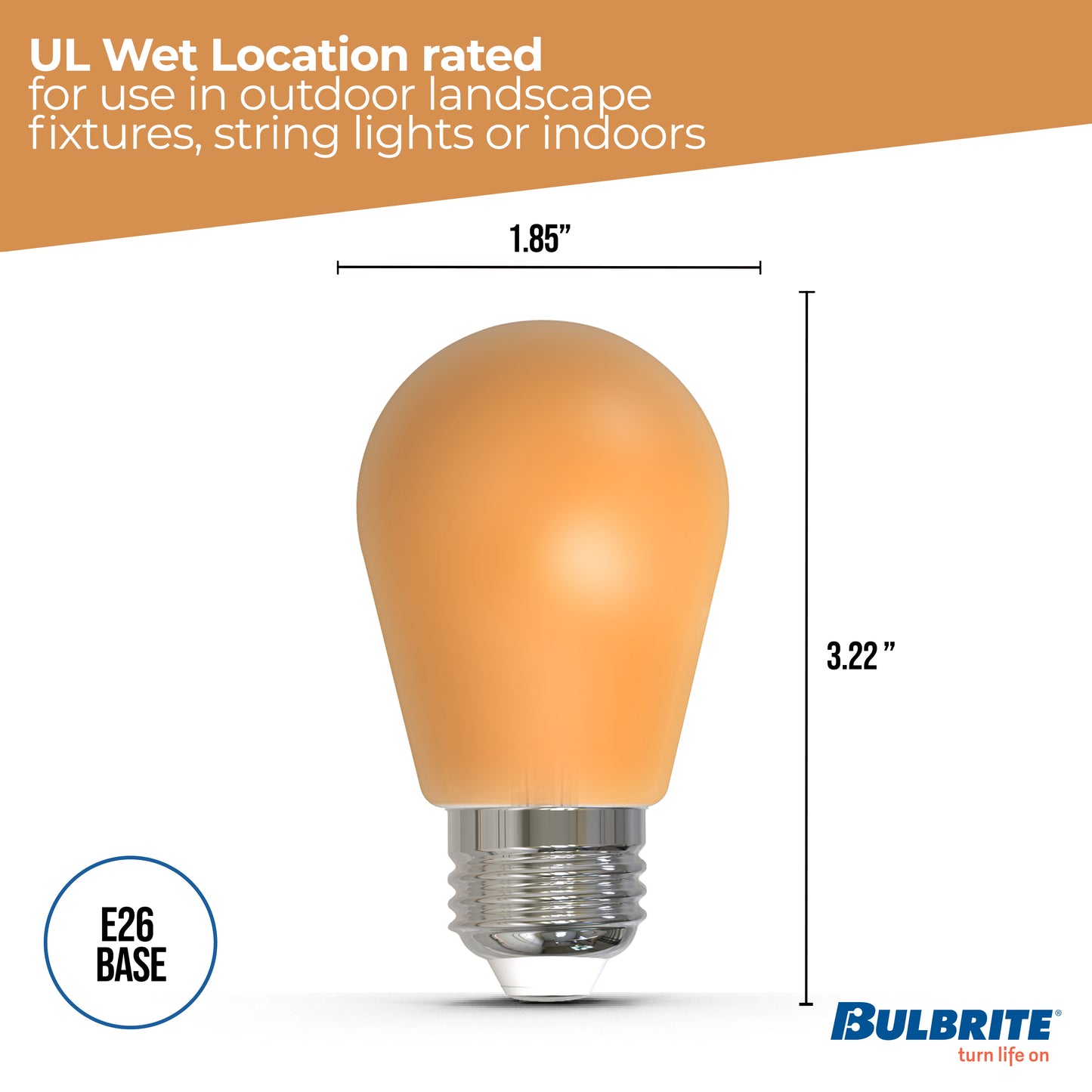 Bulbrite 776151 25-Watt Equivalent Ceramic Amber Color S14 Weatherproof Outdoor E26 Medium Base LED Light Bulb