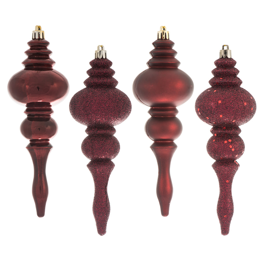 Vickerman 7" Burgundy 4-Finish Finial Ornament 8 per Box